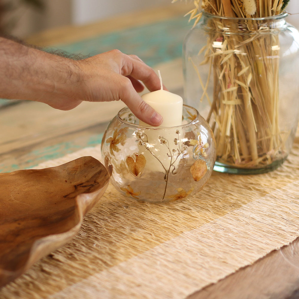 Natural Floral Glass - Large Bowl Candle Holder - Rosa - product view 7