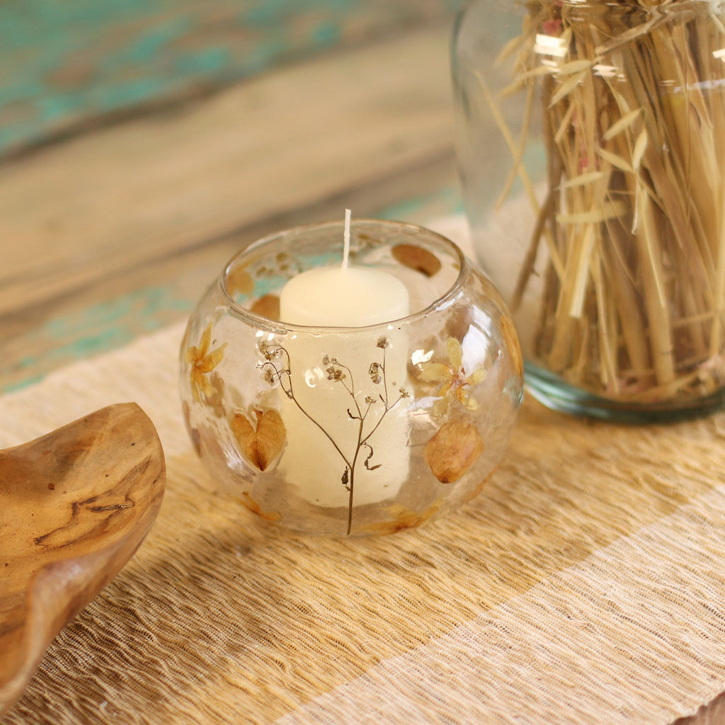 Natural Floral Glass - Large Bowl Candle Holder - Rosa - product view 2