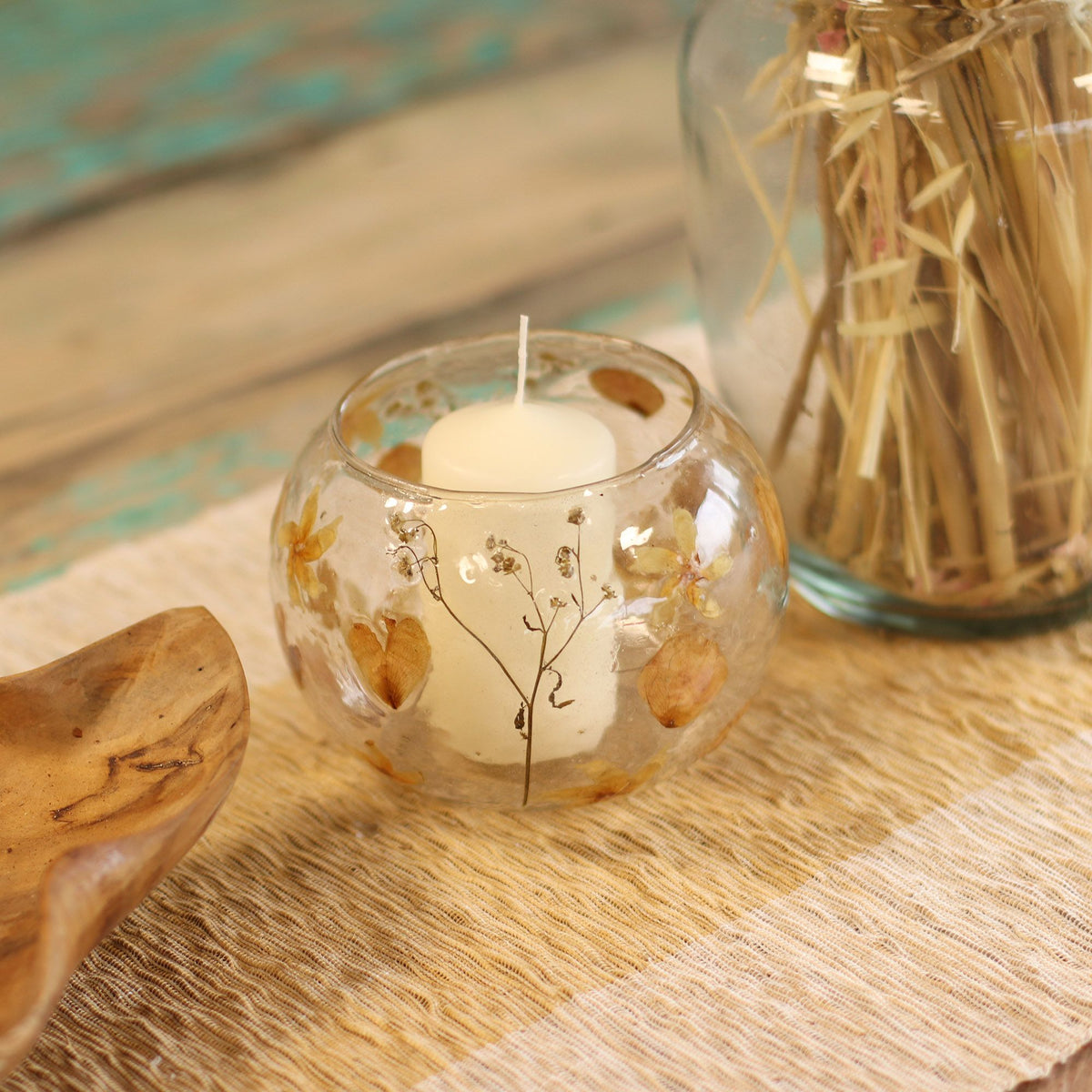 Natural Floral Glass - Large Bowl Candle Holder - Rosa - product view 2