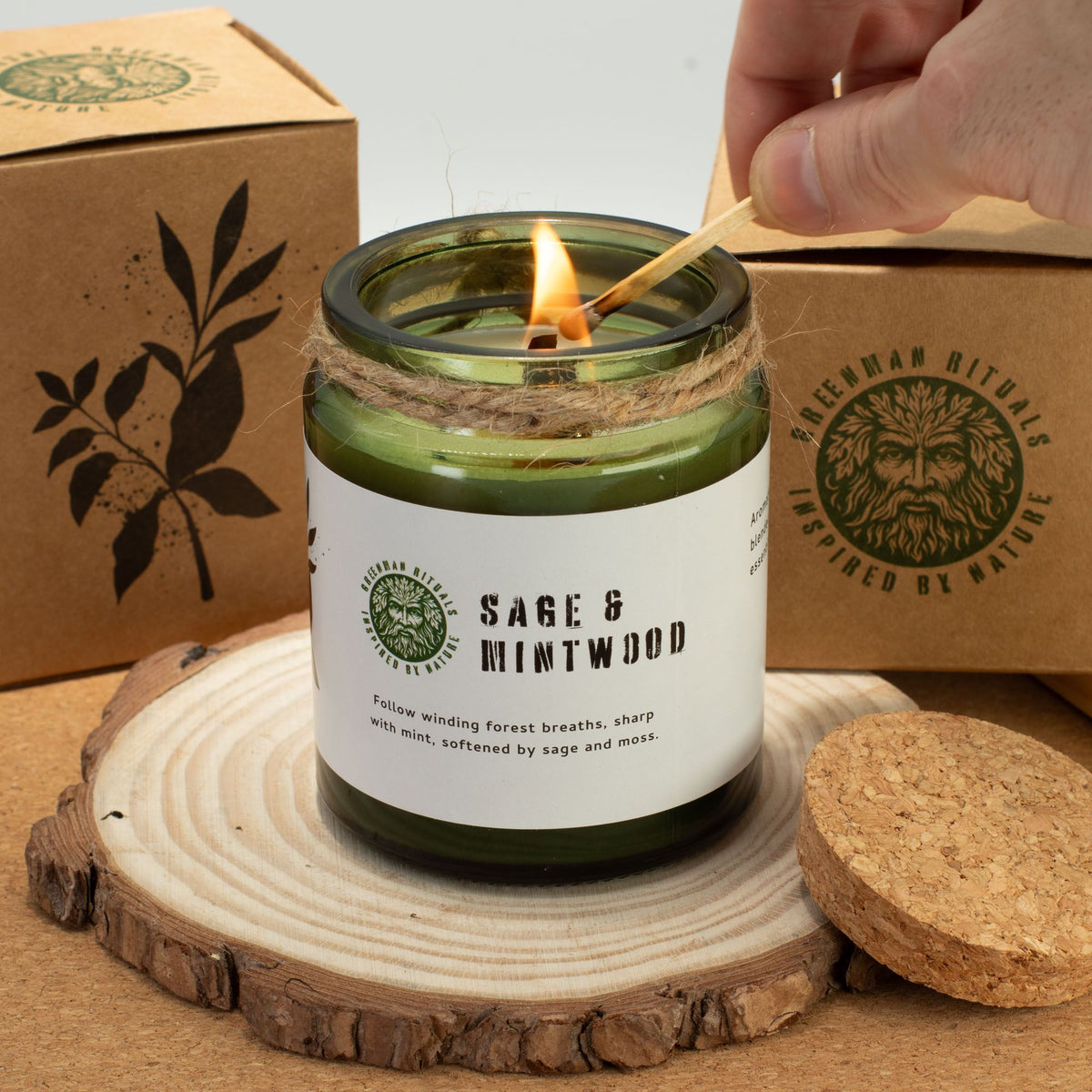 Greenman Woodwick Soy Candle - Leaves & Linen - product view 6
