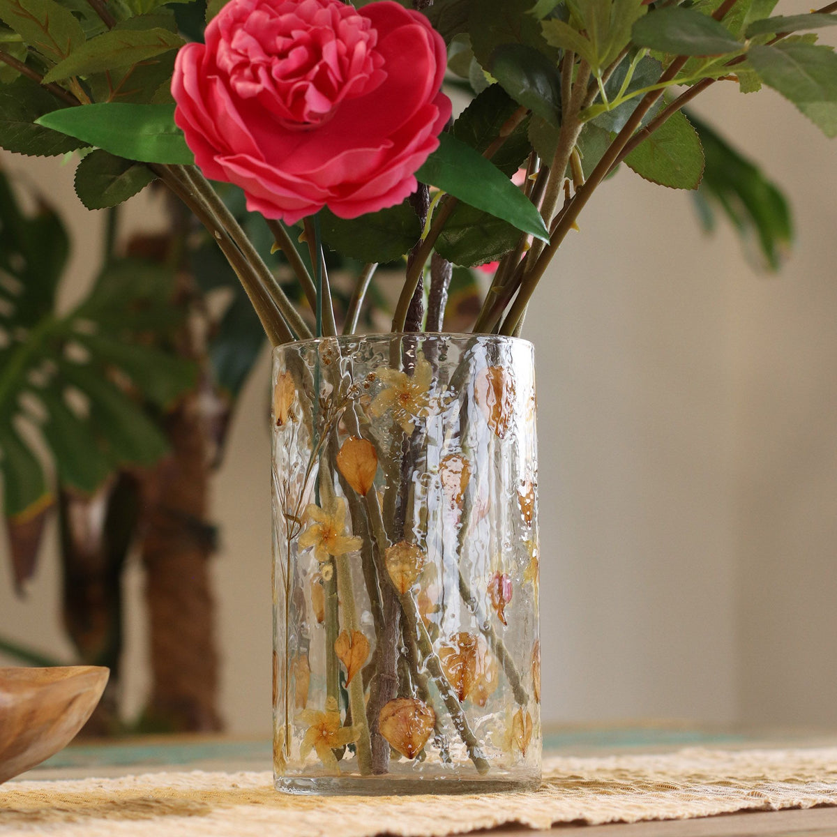Natural Floral Glass - Tall Vase Candle Holder - Rose - product view 3