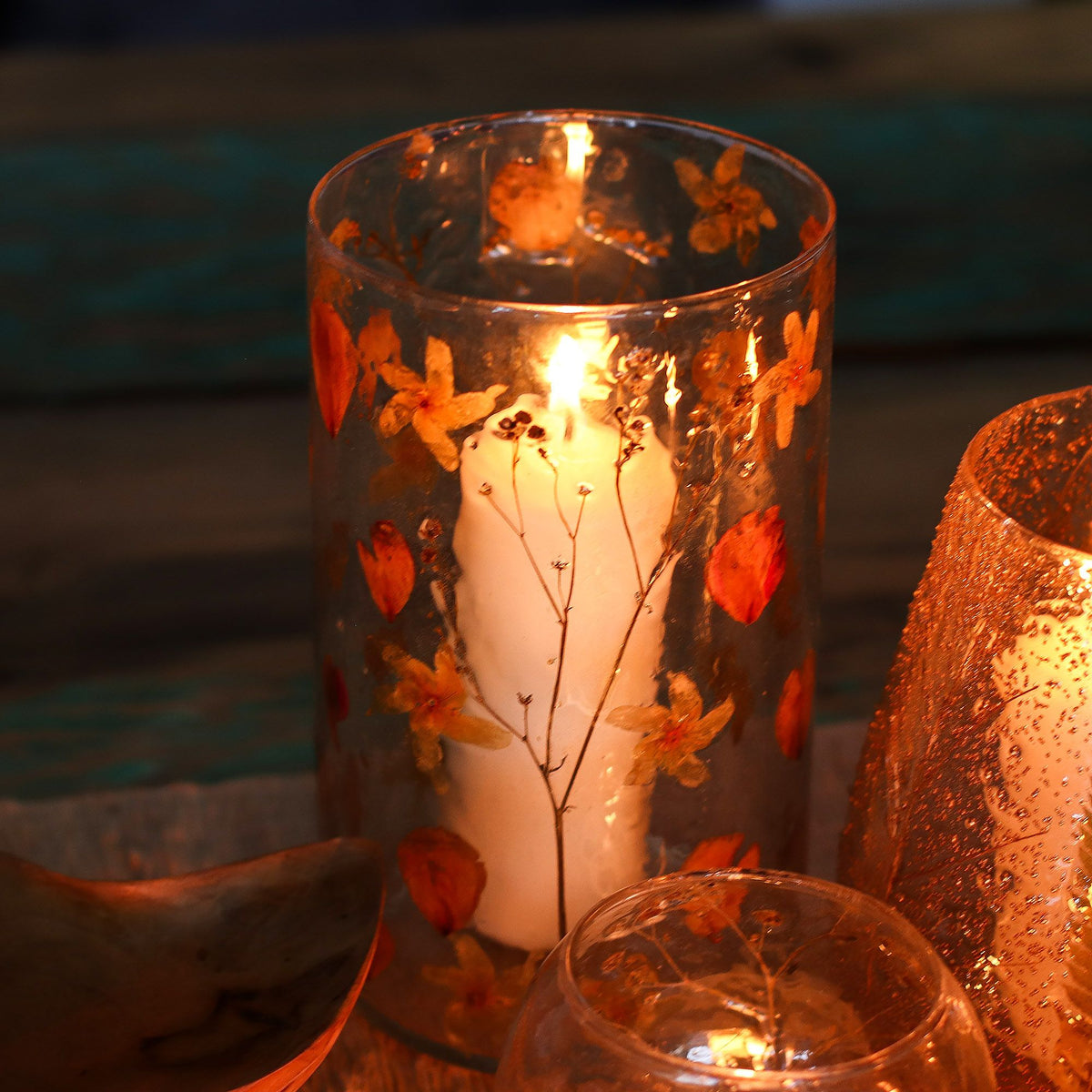 Natural Floral Glass - Tall Vase Candle Holder - Rose - product view 6