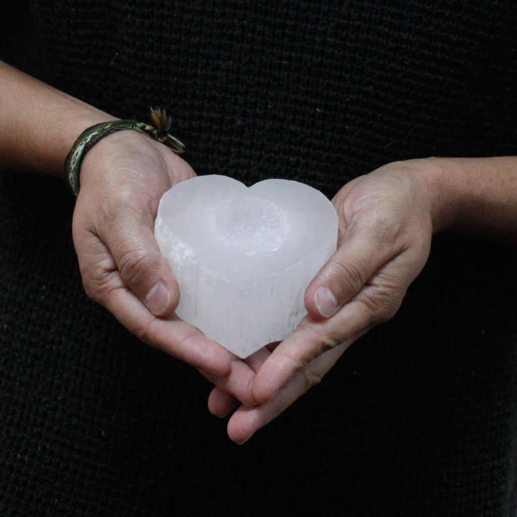 Selenite Heart Candle Holder - product view 2