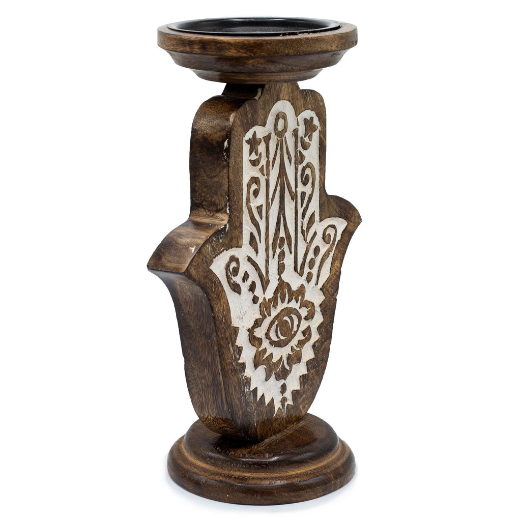 Mango Wood Candle Stand - Hamsa - Large - product view 5