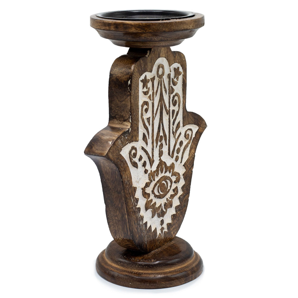 Mango Wood Candle Stand - Hamsa - Large - product view 5