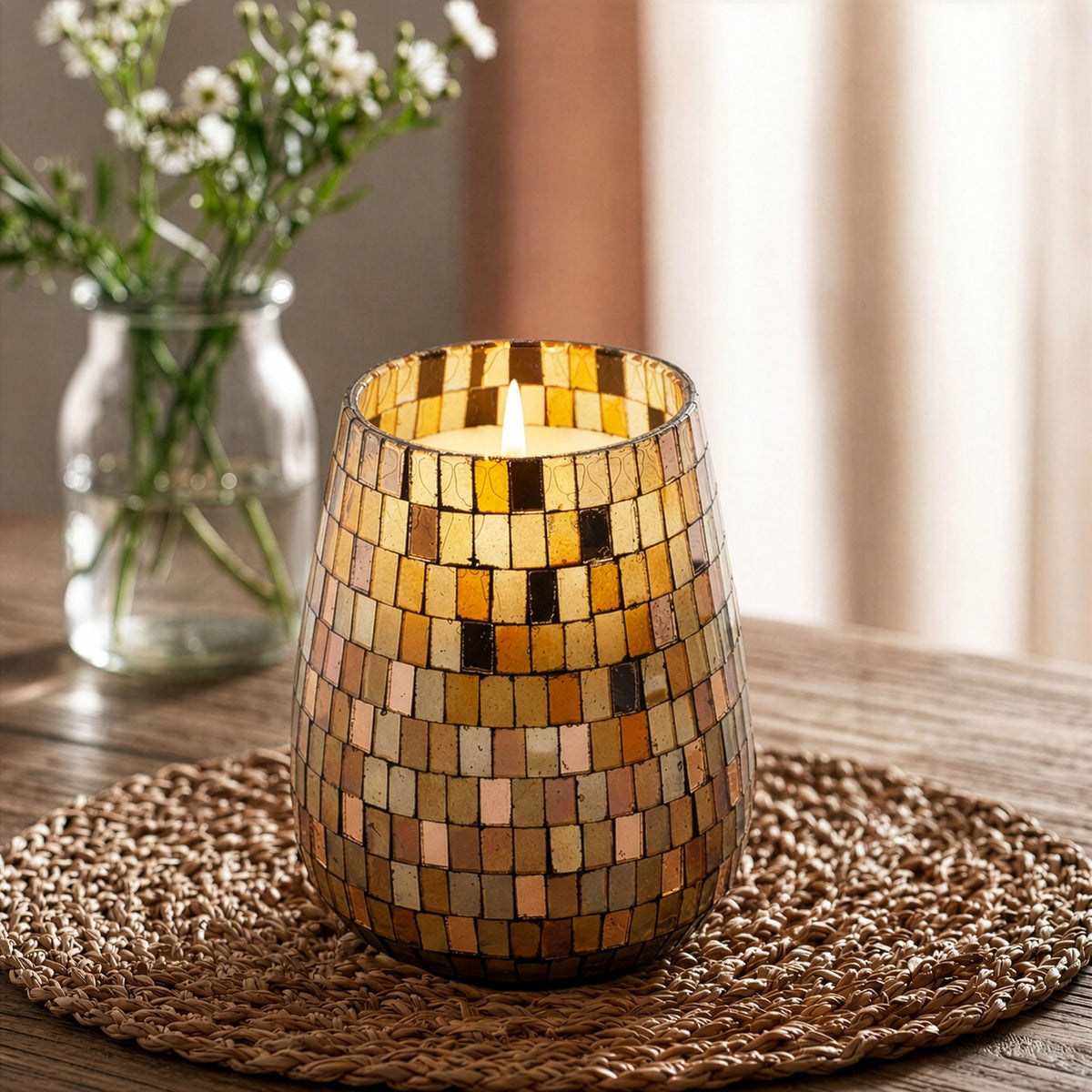 Tall Glass Jar Candles - Amber Mosaic - product view 3