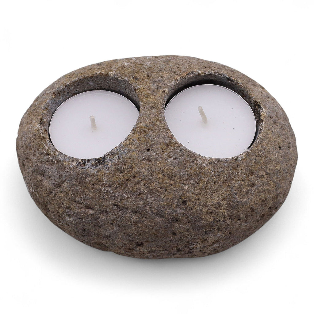 Natural Riverstone Candle Holder - Double Nightlight - product view 3