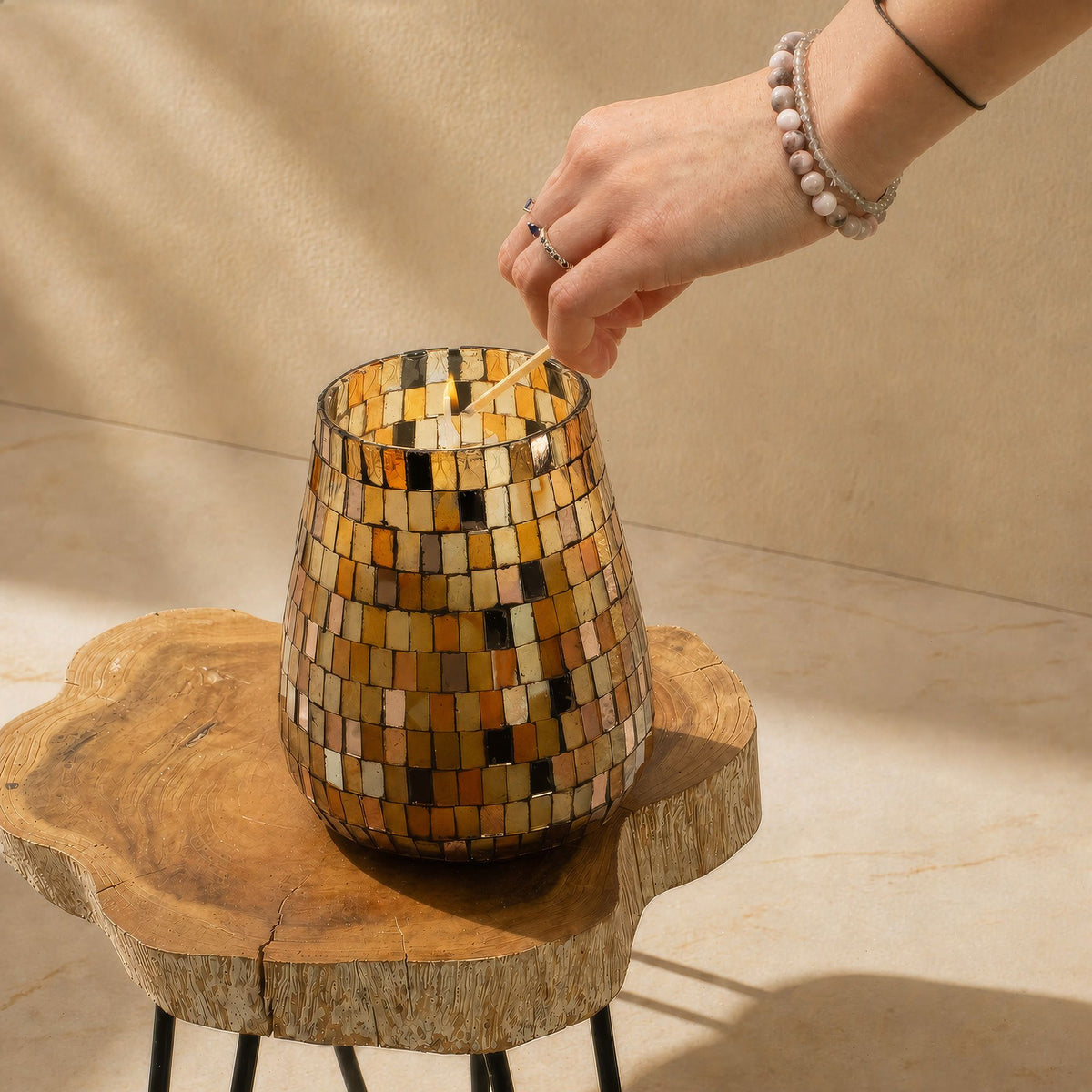 Tall Glass Jar Candles - Amber Mosaic - product view 2