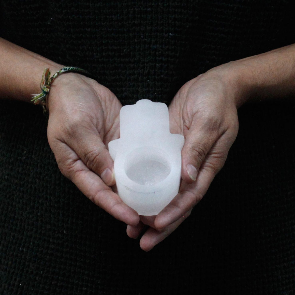 Selenite Hamsa Candle Holder - product view 3