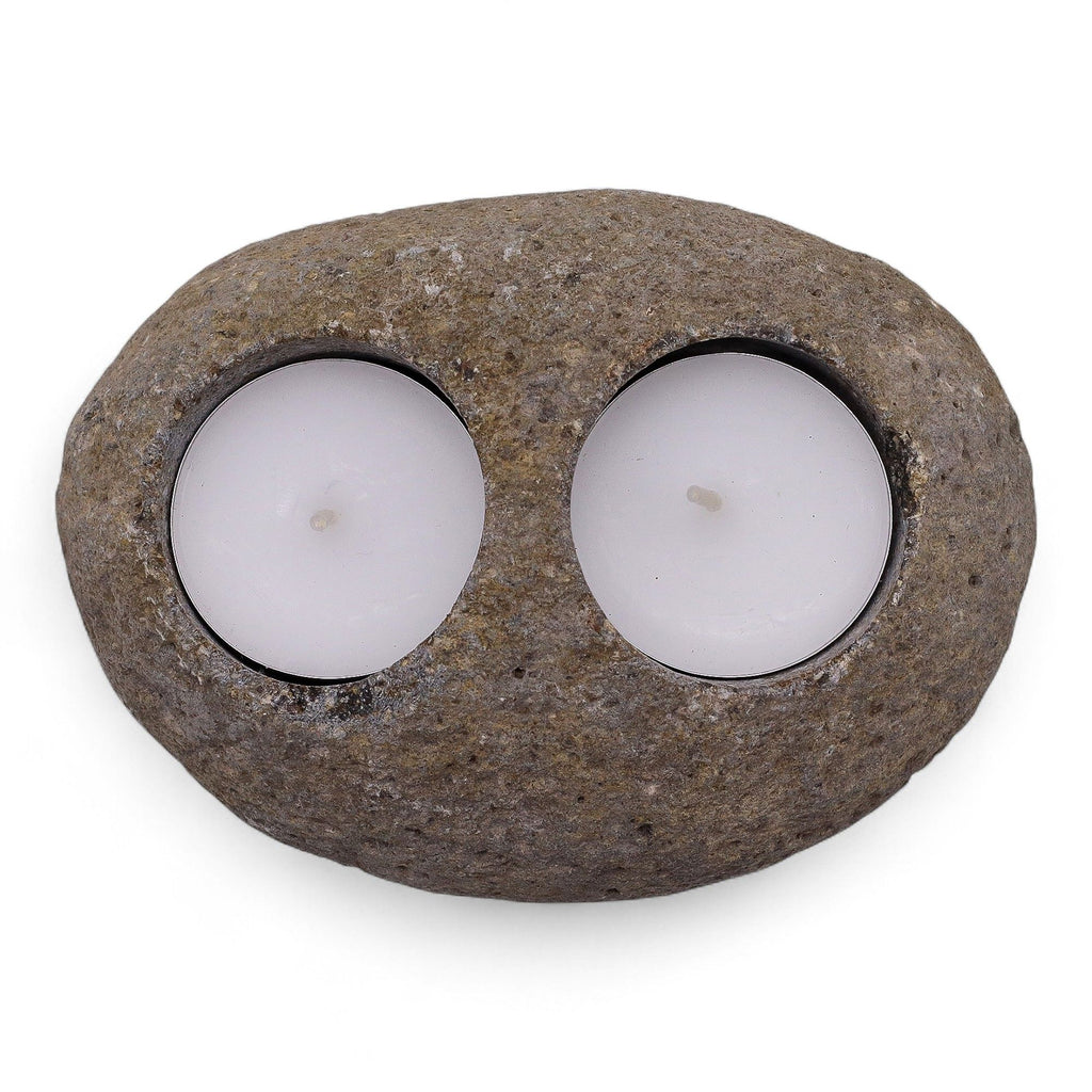 Natural Riverstone Candle Holder - Double Nightlight - product view 4