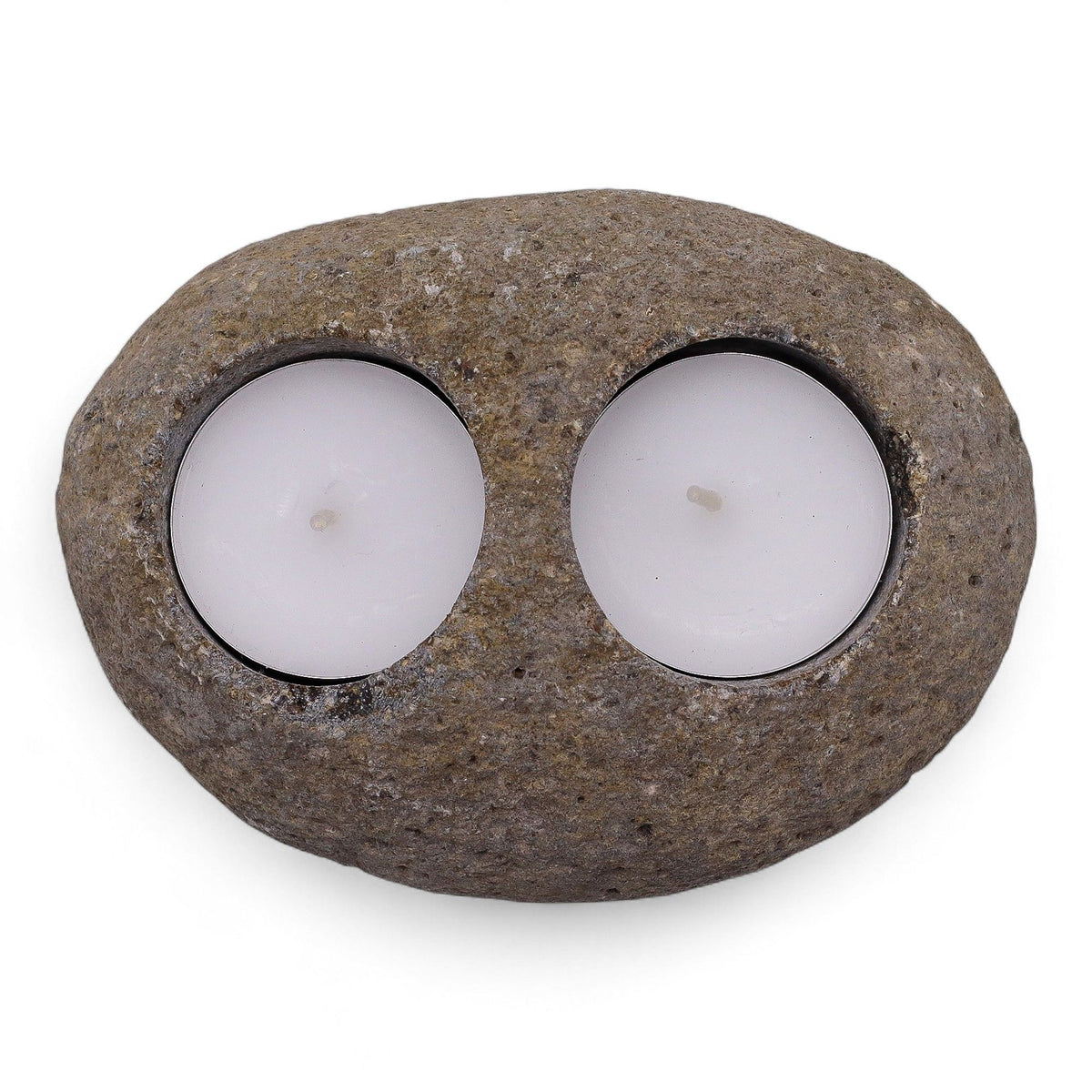 Natural Riverstone Candle Holder - Double Nightlight - product view 4