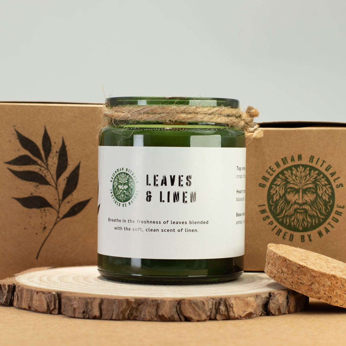 Greenman Woodwick Soy Candle - Leaves & Linen - product view 5