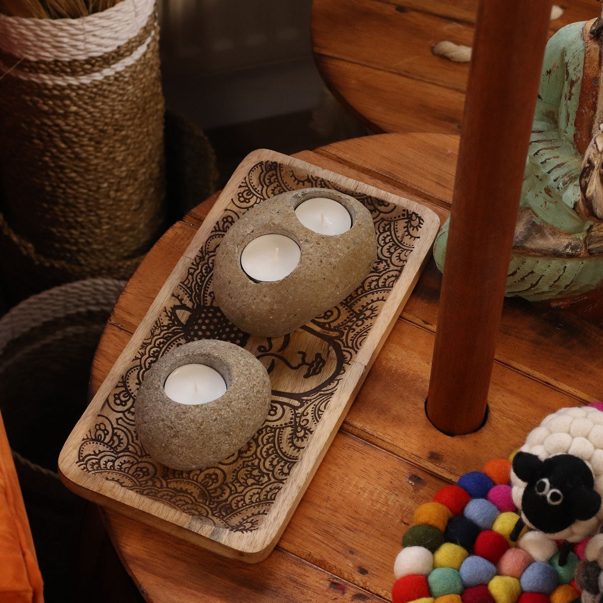 Natural Riverstone Candle Holder - Double Nightlight - product view 7