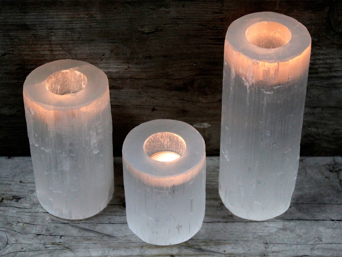 Selenite Cylinder Candle Holder - 15 cm - product view 4