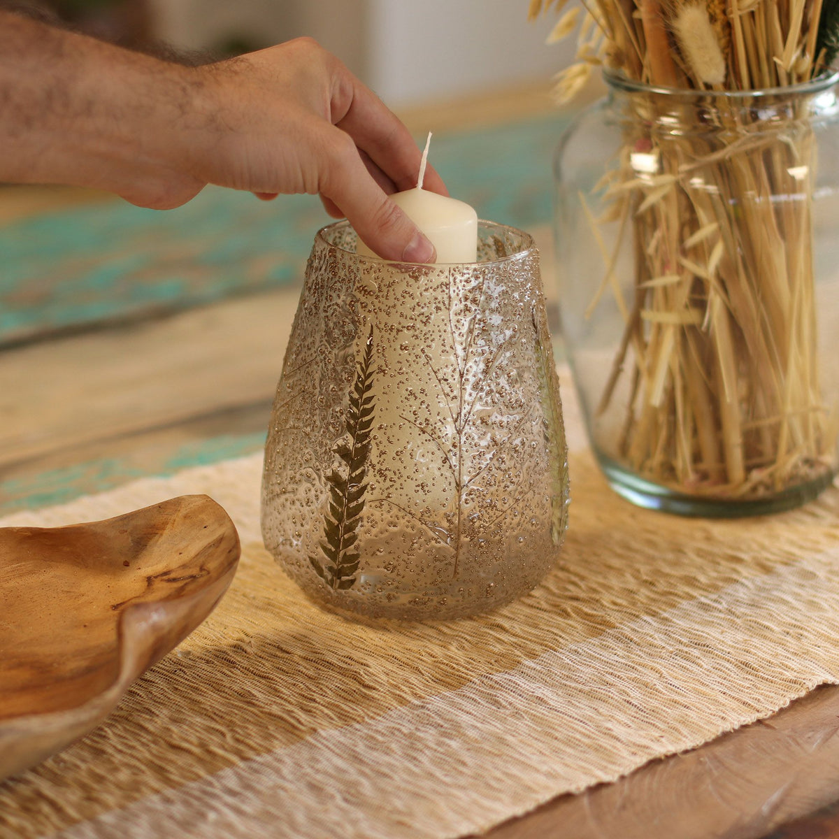 Natural Floral Glass - Large Bowl Candle Holder - Pino - product view 10
