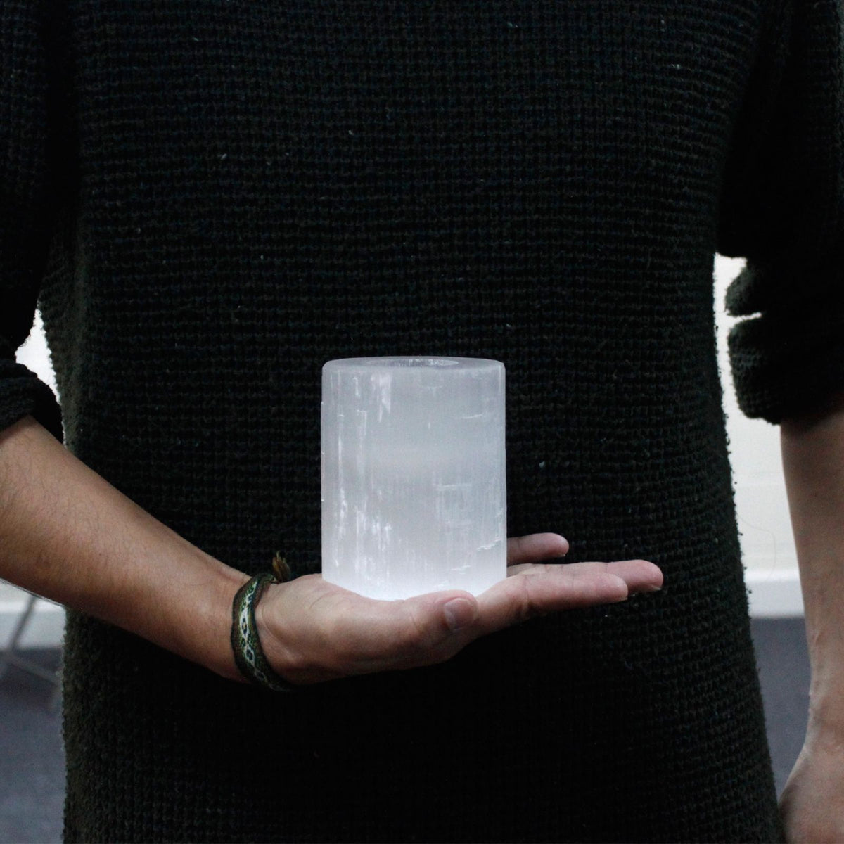 Selenite Cylinder Candle Holder - 10 cm - product view 2