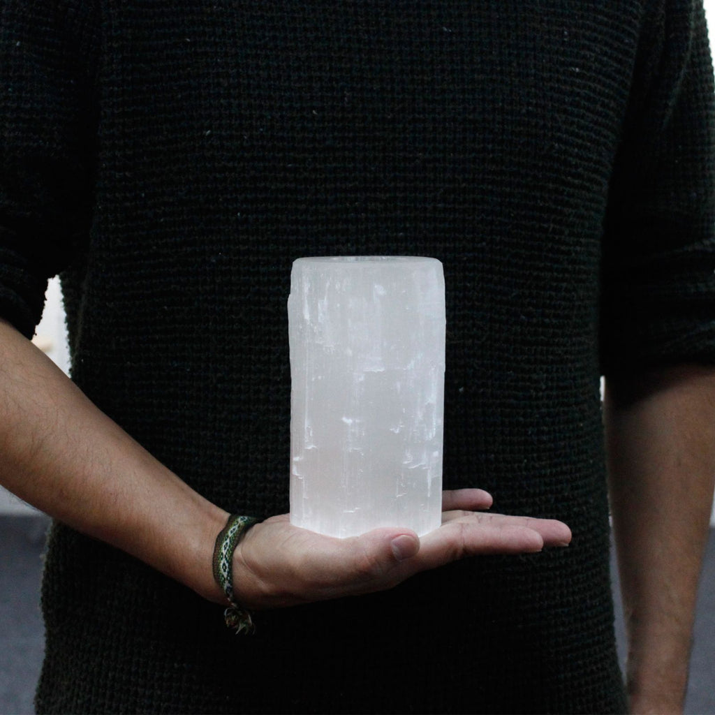 Selenite Cylinder Candle Holder - 15 cm - product view 2