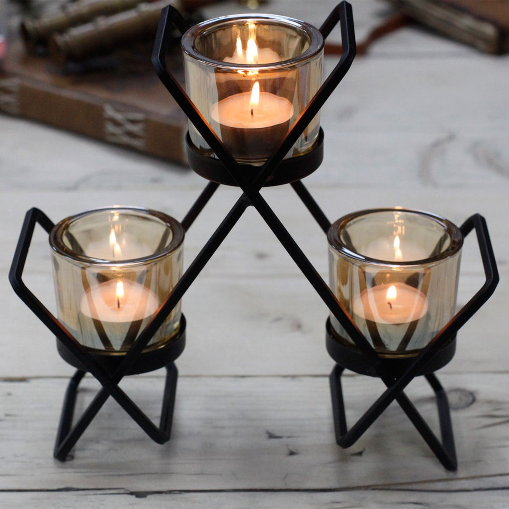 Centrepiece Iron Votive Candle Holder - 3 Cup Triangle - product view 2