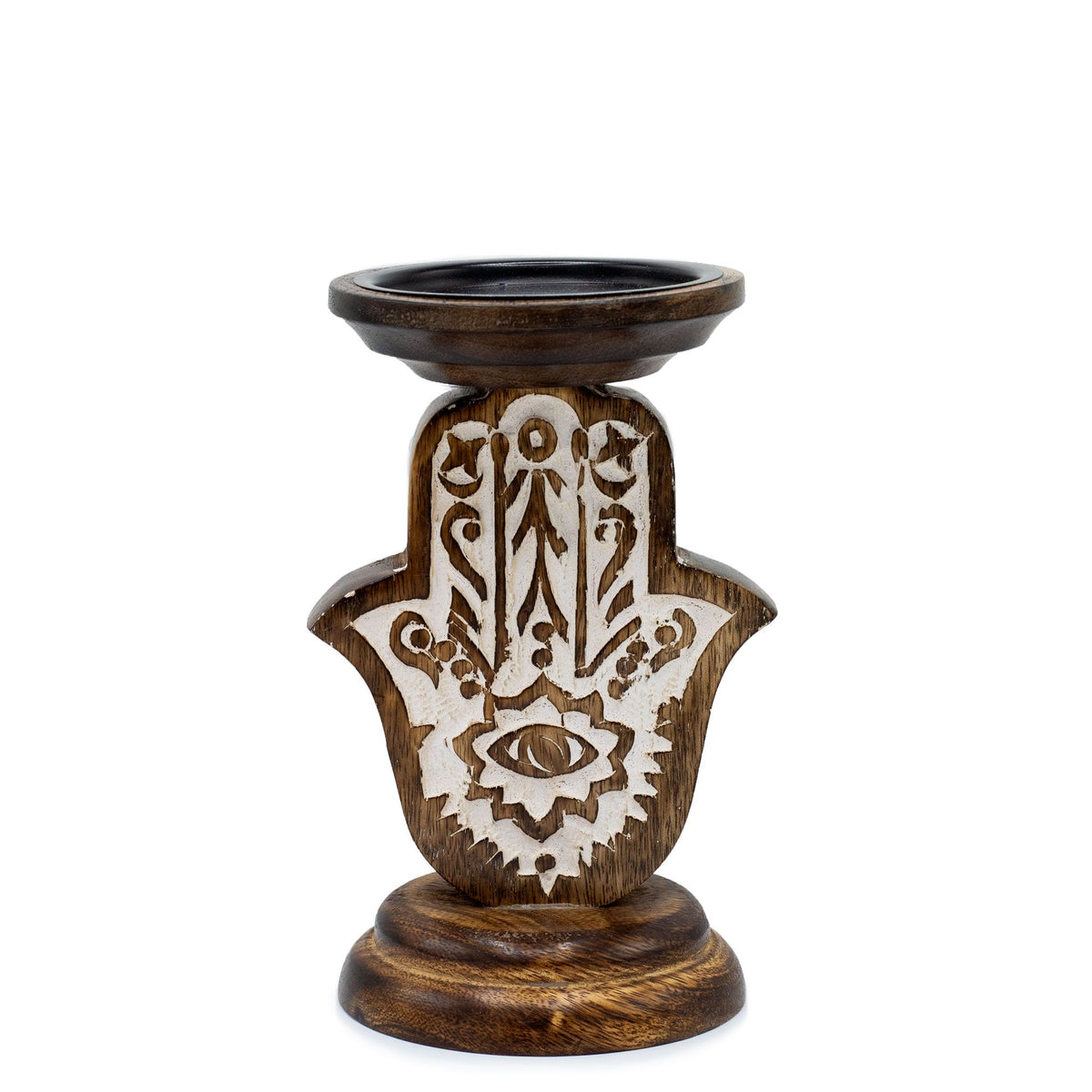 Mango Wood Candle Stand - Hamsa - Small - product view 6
