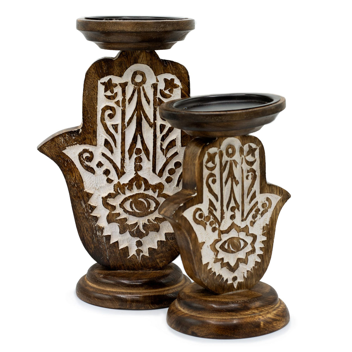 Mango Wood Candle Stand - Hamsa - Small - product view 4