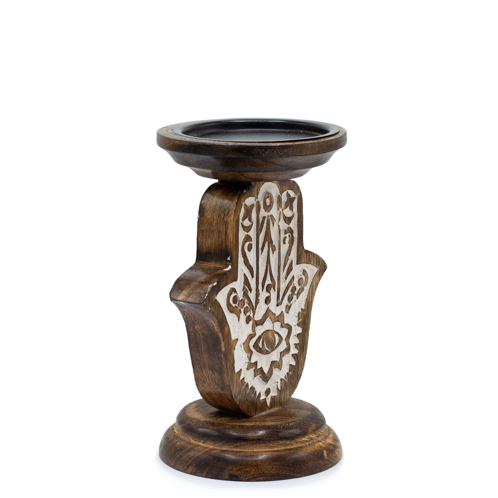 Mango Wood Candle Stand - Hamsa - Small - product view 5