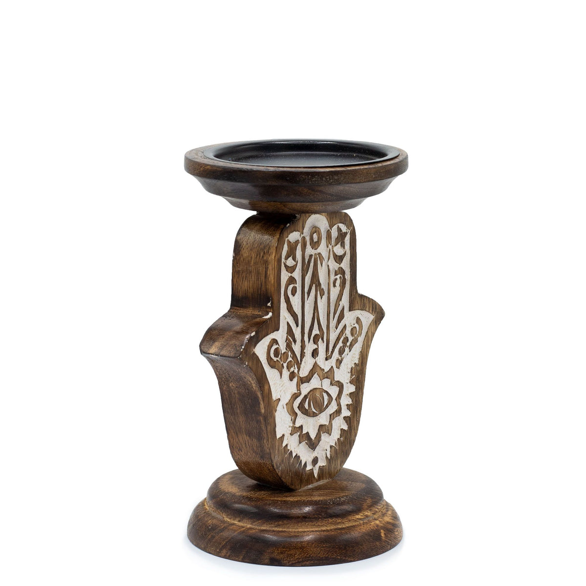 Mango Wood Candle Stand - Hamsa - Small - product view 5