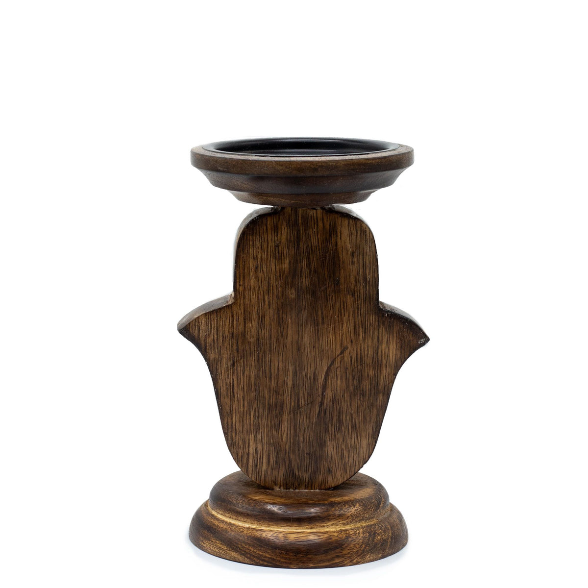 Mango Wood Candle Stand - Hamsa - Small - product view 3