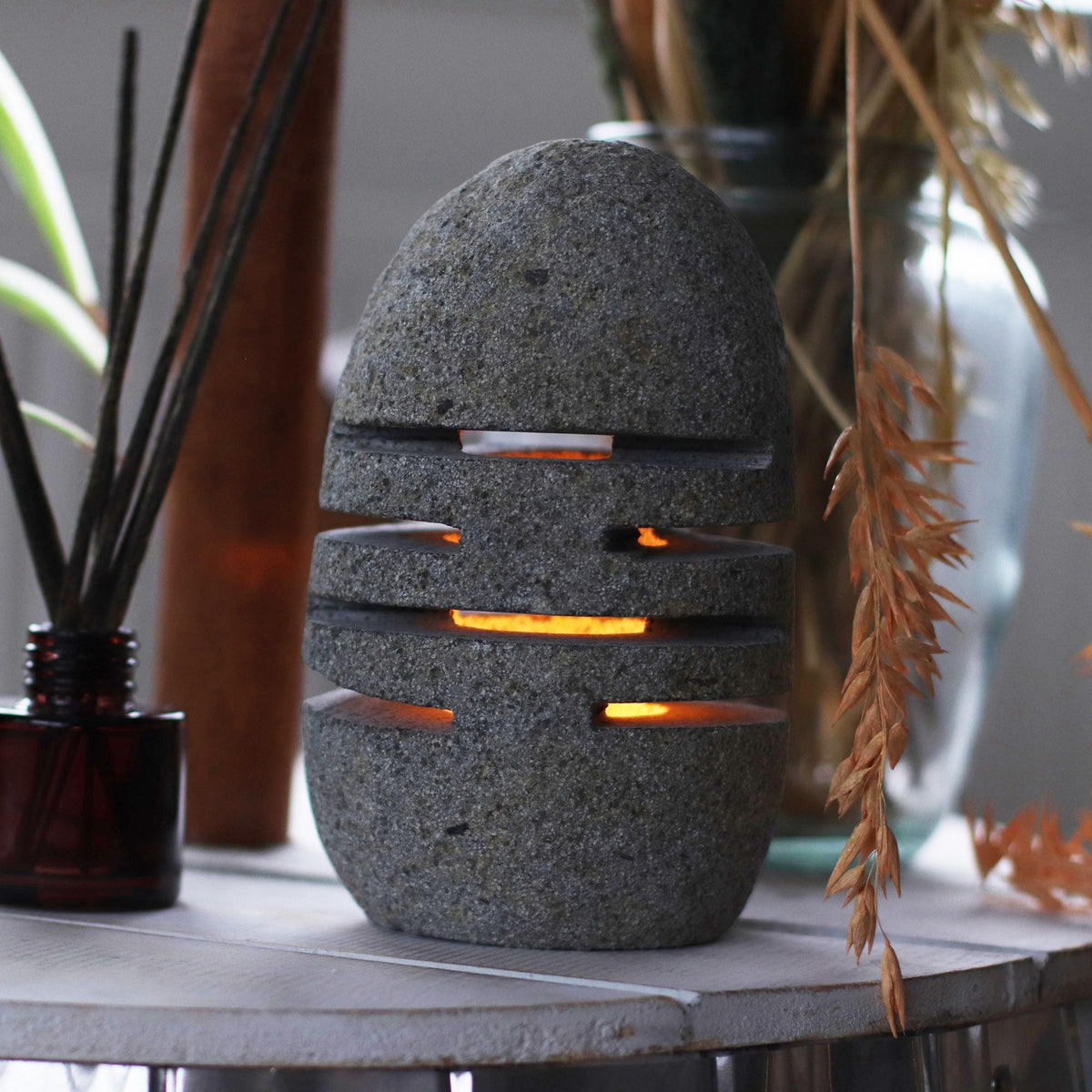 Natural Riverstone Candle Holder - Standing Stone Cut - product view 4