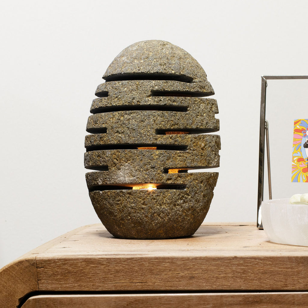 Natural Riverstone Candle Holder - Standing Stone Cut - product view 4