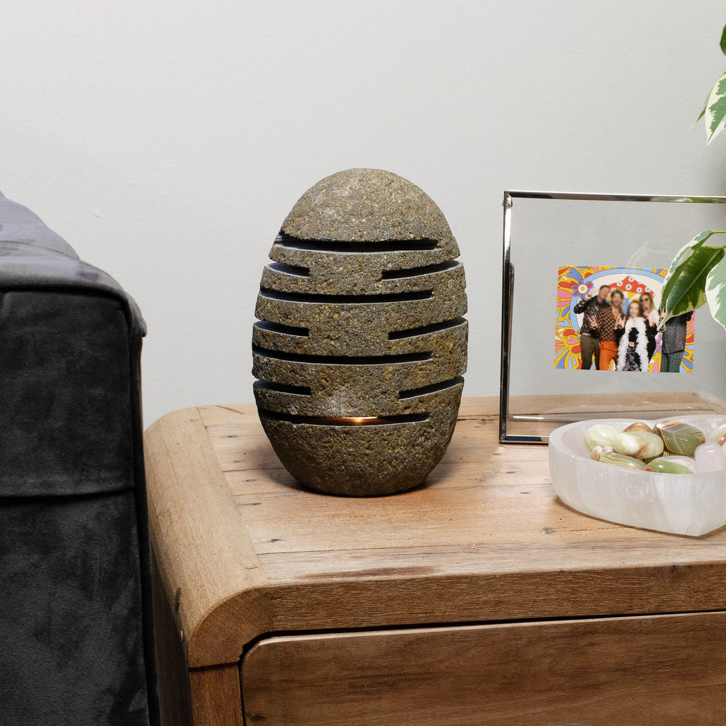 Natural Riverstone Candle Holder - Standing Stone Cut - product view 5
