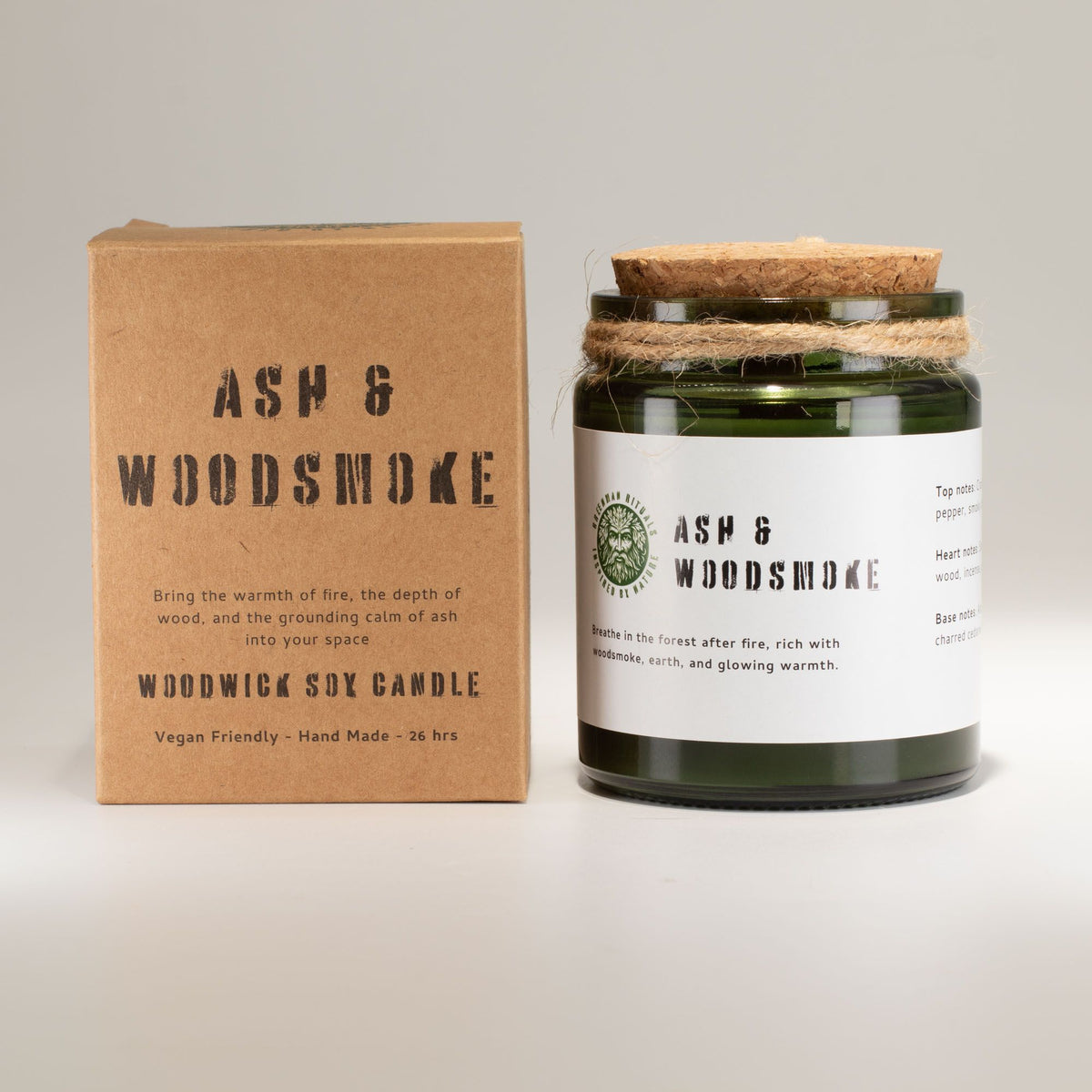 Greenman Woodwick Soy Candle - Ash & Woodsmoke - product view 2