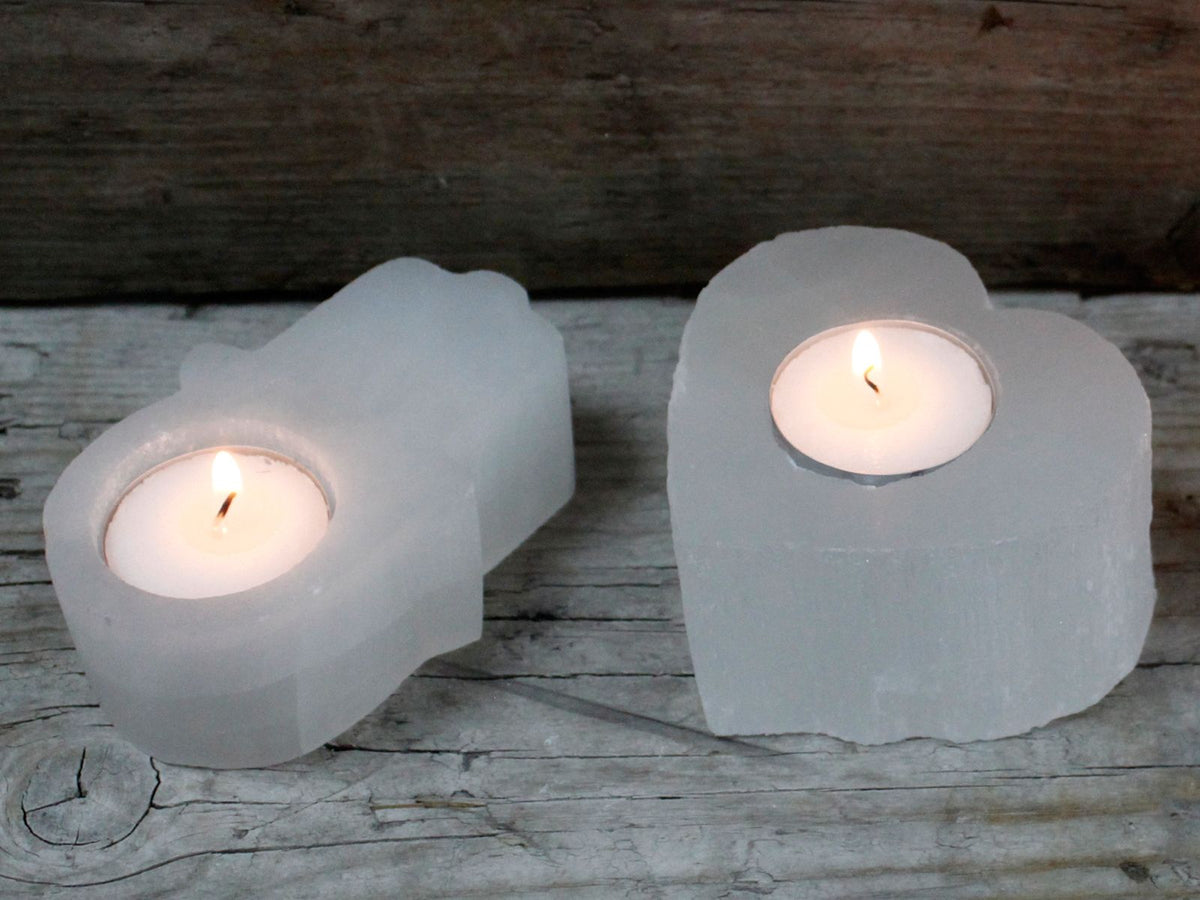 Selenite Hamsa Candle Holder - product view 4