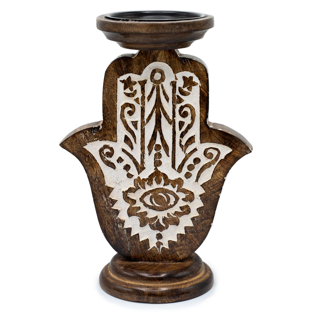 Mango Wood Candle Stand - Hamsa - Large - product view 3