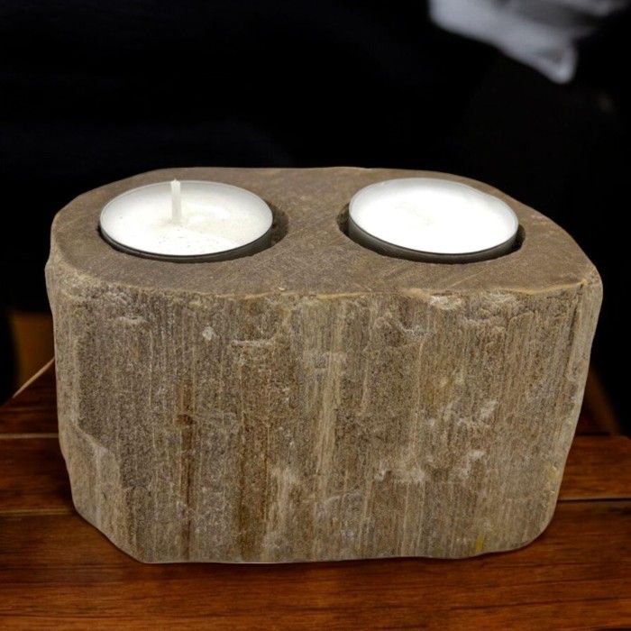 Petrified Wood Candle Holder - Double - product view 7