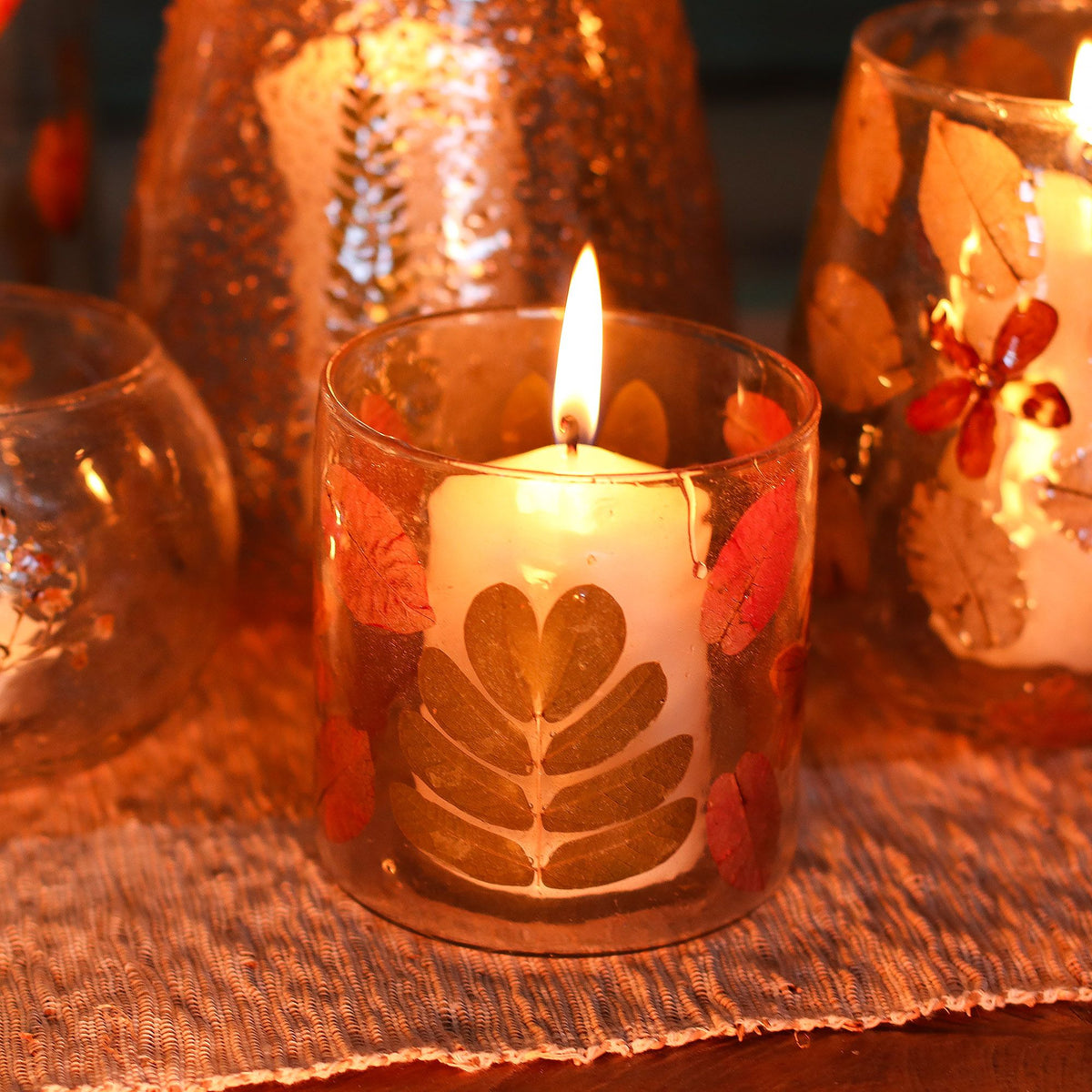 Natural Floral Glass - Straight Candle Holder - Primavera